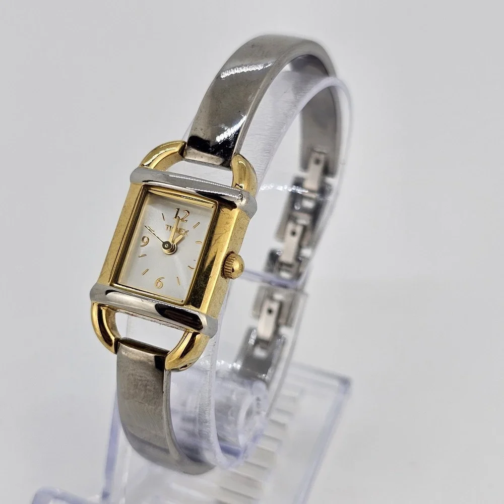 Timex Watch Analog Women 18MM White Dial Gold Gray Bracelet 6.5